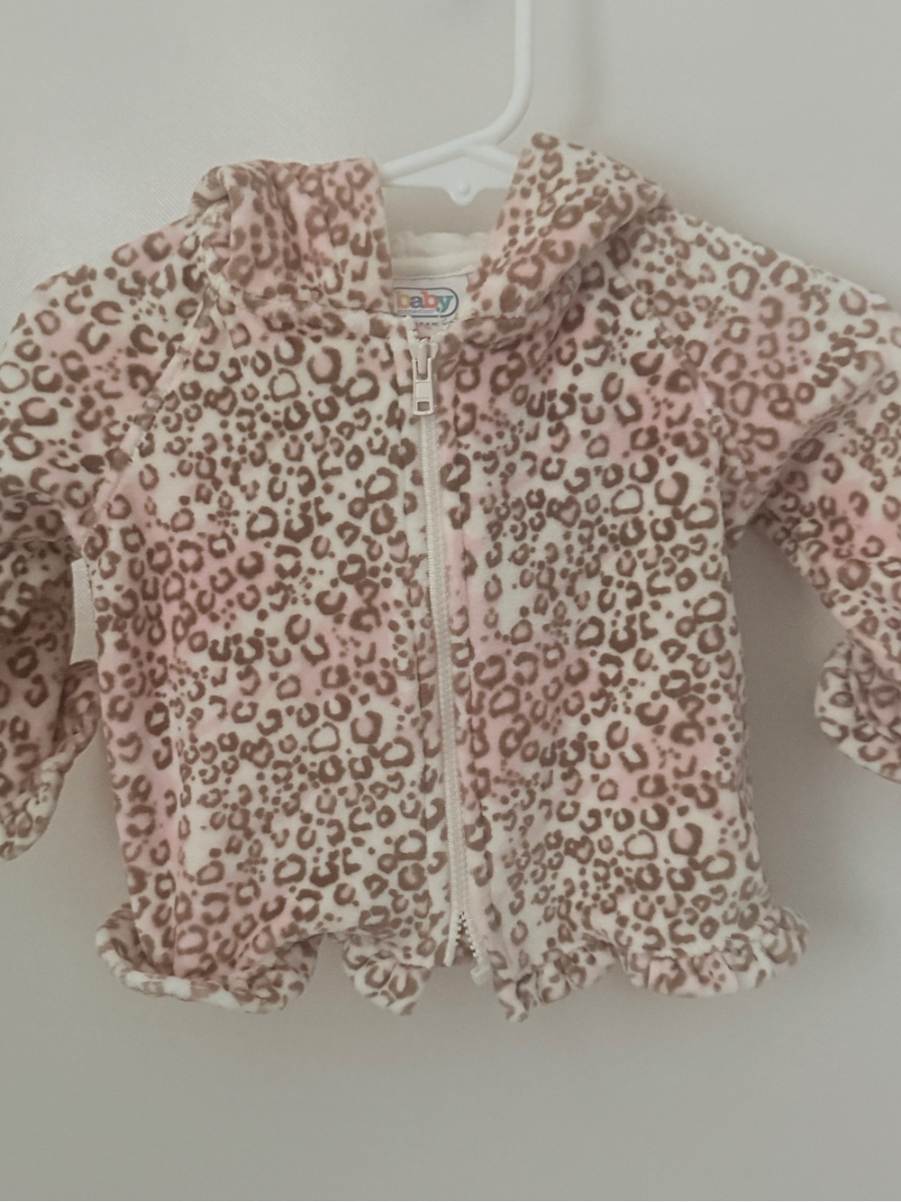 Toddler Girls' Hooded Pink Leopard Velour Ruffle Jacket
